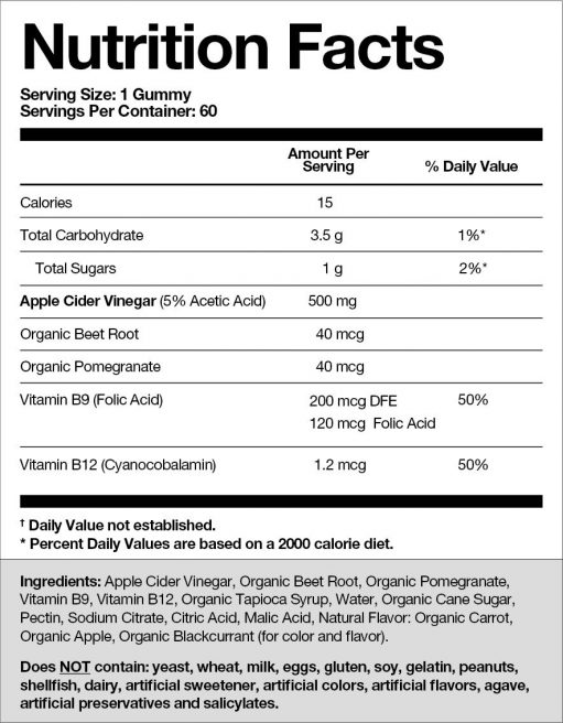 goli gummies nutrition facts for apple cider vinegar supplement