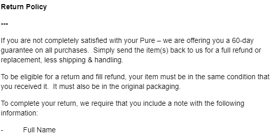 Pure Refund Policy