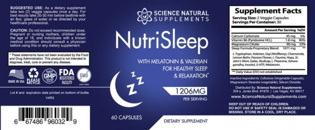 NutriSleep Supplement Facts