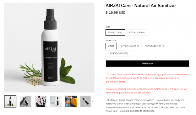 buy AIRZAI Care sanitizer