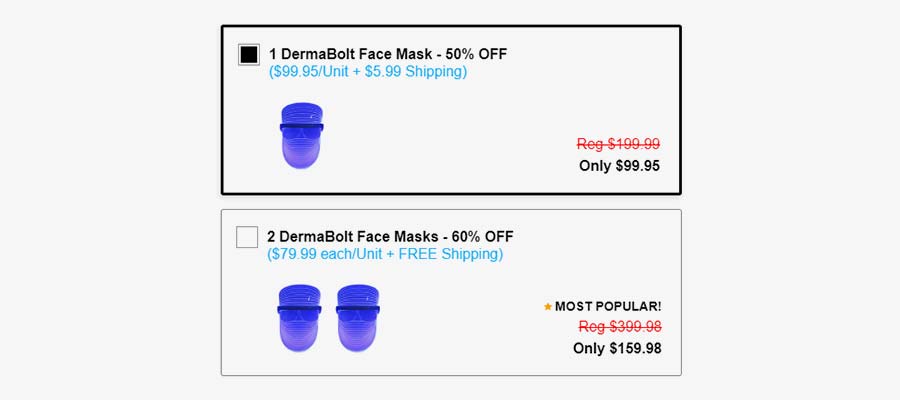 dermabolt face mask pricing